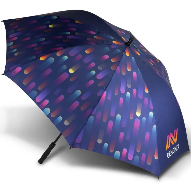 Full Colour umbrella with vibrant all-over custom printed canopy artwork, open profile view