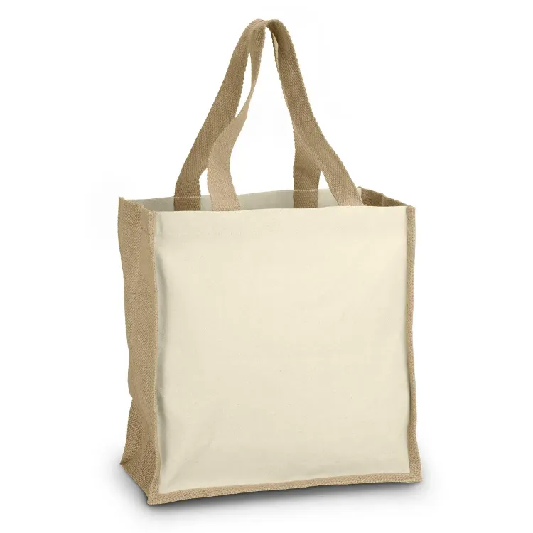 Natural Horus Tote Bag with jute sides, cotton front panel and matching handles.