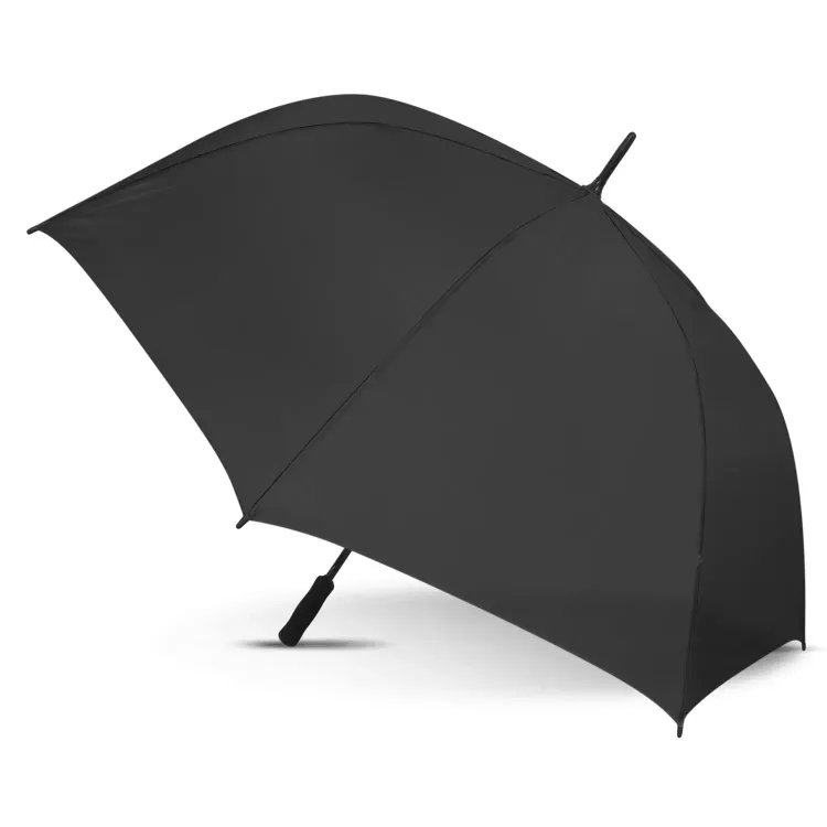 Hydra Sports umbrella in black, open profile view with black handle and tip