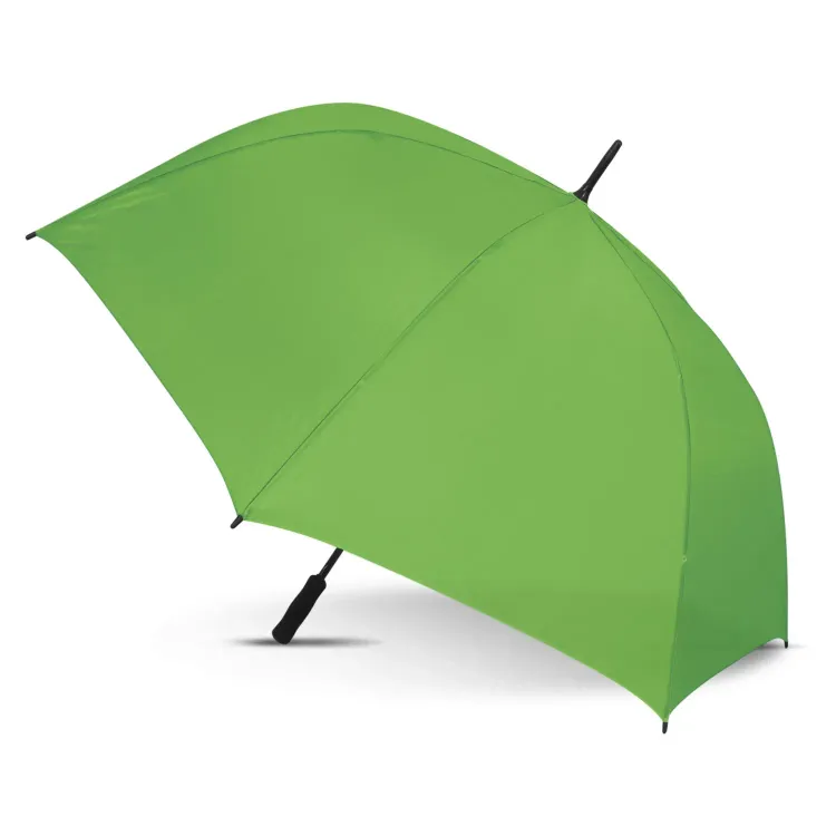 Hydra Sports umbrella in bright green, open profile view with black handle and tip