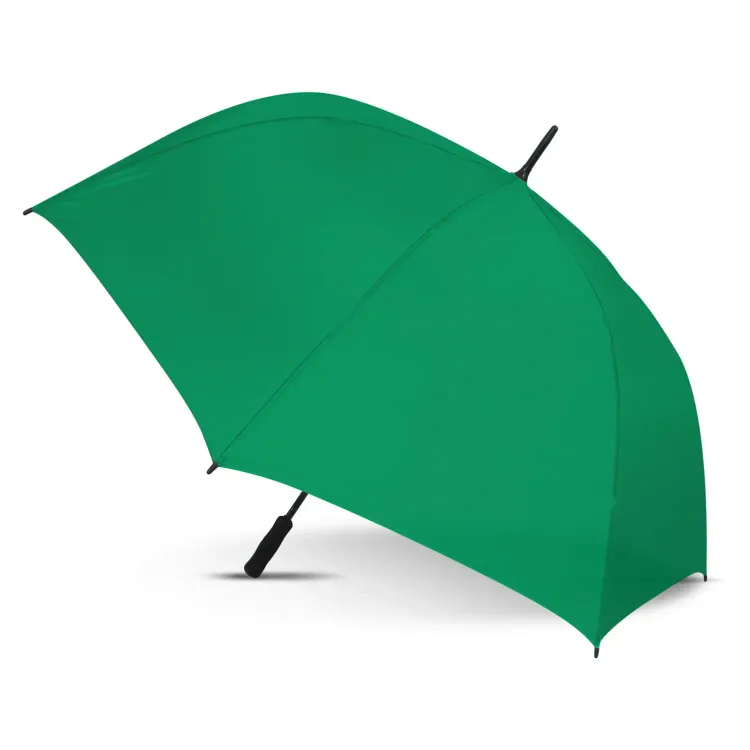 Hydra Sports umbrella in dark green, open profile view with black handle and tip