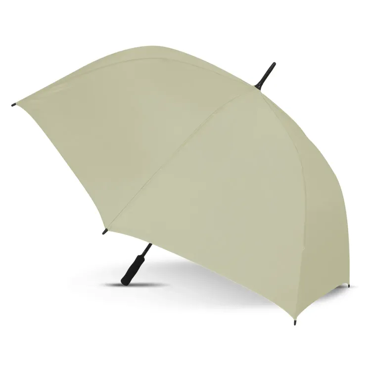 Hydra Sports umbrella in ecru, open profile view with black handle and tip