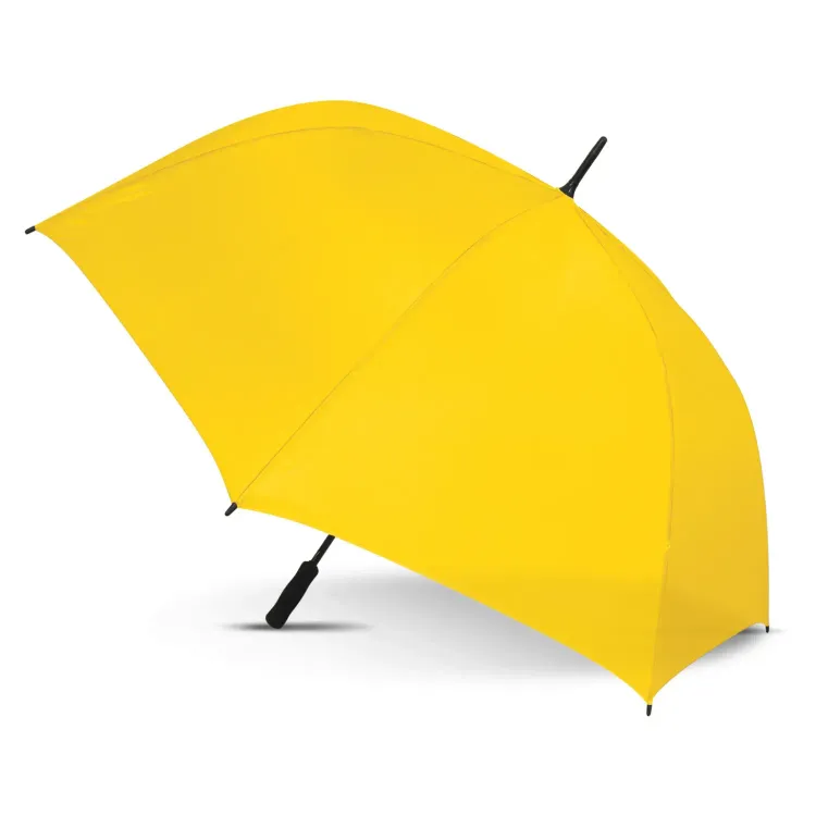 Hydra Sports umbrella in yellow, open profile view with black handle and tip