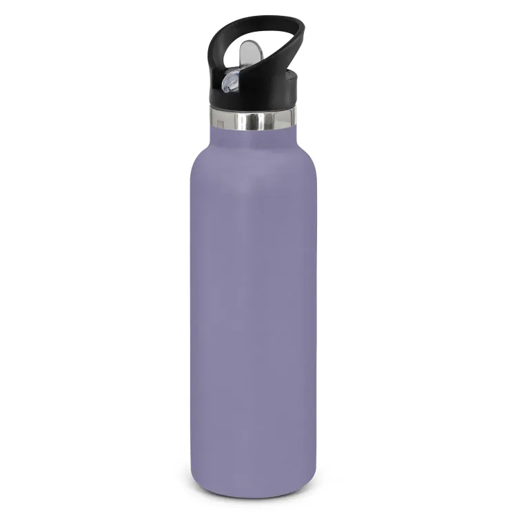 Powder coated stainless steel drink bottle with carry lid in mauve.