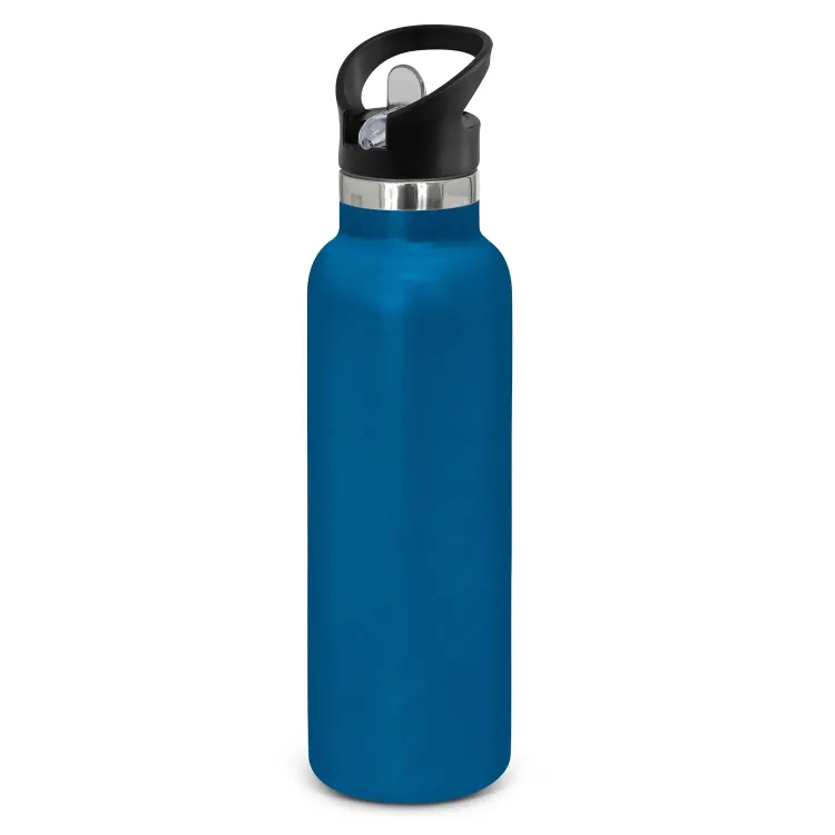 Powder coated stainless steel drink bottle with carry lid in royal blue.