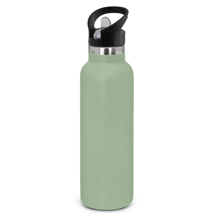 Powder coated stainless steel drink bottle with carry lid in sage.