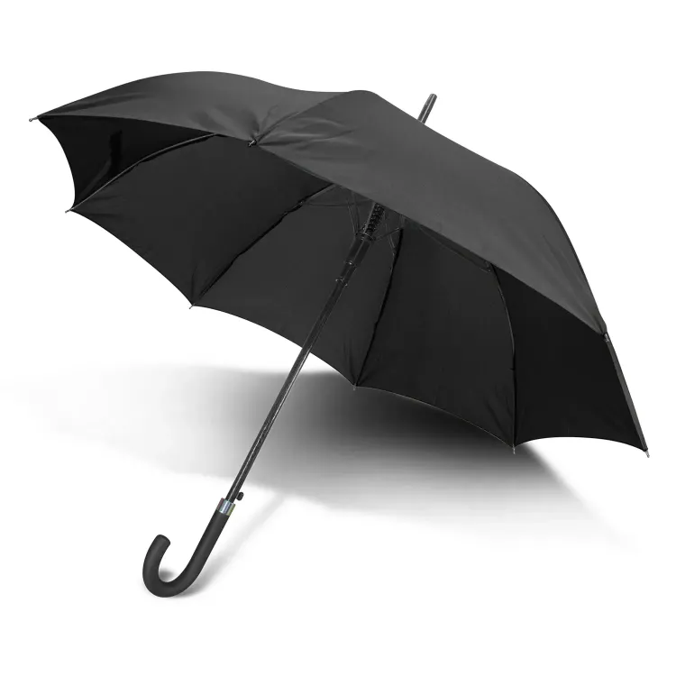 Pegasus Hook umbrella in black, open with curved handle