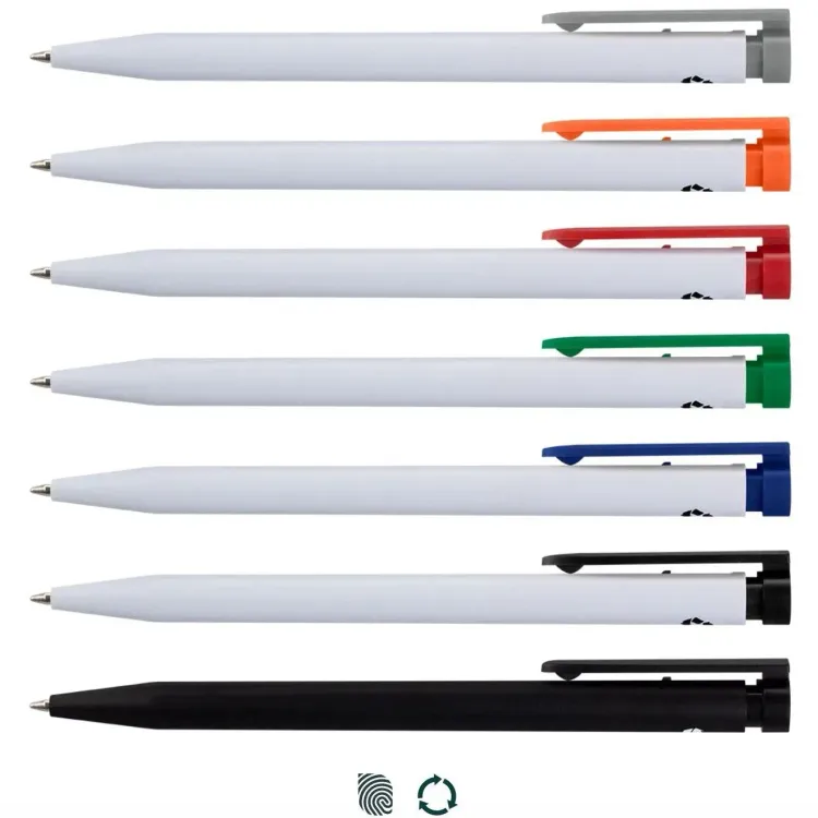 Line-up of Recycled Plastic Pens with Impact Aware icons
