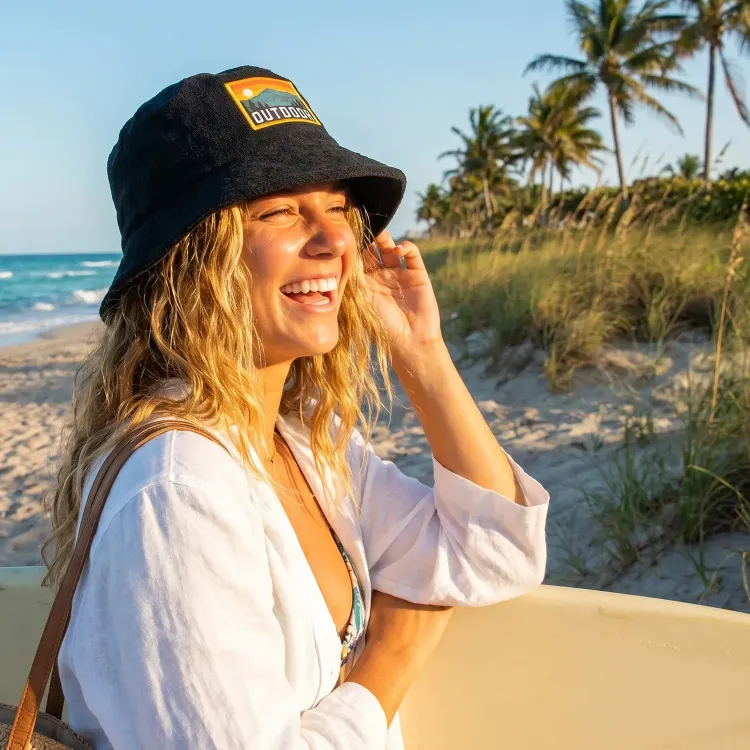 Terry Towelling Bucket Hat with Full Colour Patch — Feature