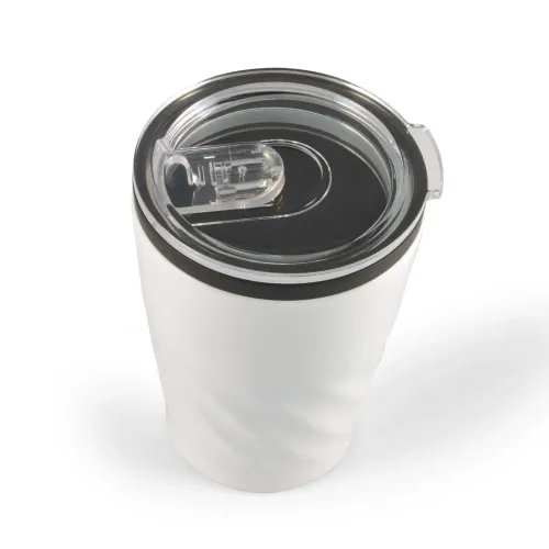 Aztec Coffee Cup - White angle lid on