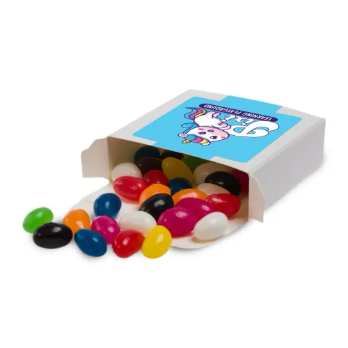 Assorted Colour Jelly Beans in 50g Box - Label on side