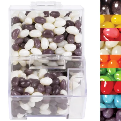 Corporate Colour Mini Jelly Beans in Dispenser - Clear/Corporate Colour