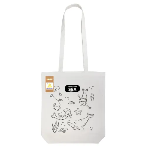 Colouring Long Handle Cotton Bag & Pencils - Under The Sea Design