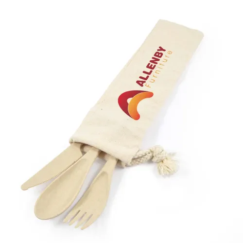 Delish Eco Cutlery Set in Calico Pouch - Delish Eco Cutlery Set in Calico Pouch