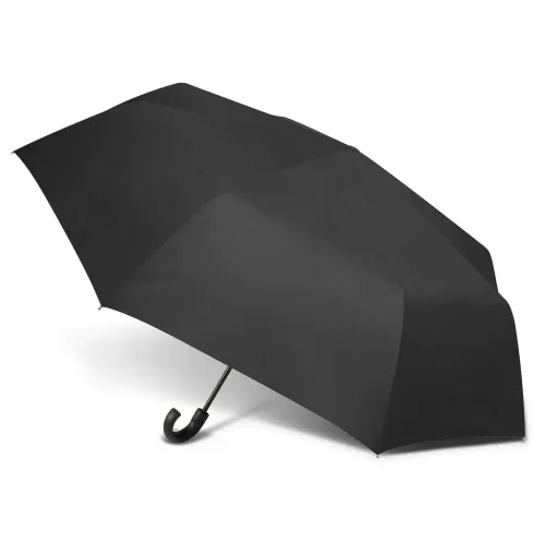 Colt umbrella in black with curved hook handle, open profile view