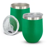 Cordia Vacuum Cup in kelly green powder-coated finish with clear push-on lid shown open and closed.