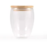 Sierra 350ml Double Wall Glass Cup - Side with lid on white Background