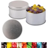 Corporate Colour Mini Jelly Beans in Silver Round Tin - Silver/Corporate Colour