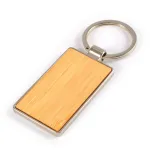 Rectangle Bamboo Zinc Keytag - Silver/Bamboo