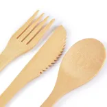 Miso Bamboo Cutlery Set in Calico Pouch - Close Up