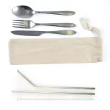 Banquet Stainless Steel Cutlery & Straw Set in Calico Pouch - Above