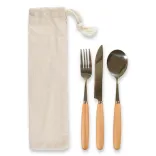 Savour Cutlery Set in Pouch - Silver/Bamboo