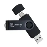 Swivel USB Flash Drive Dual 8GB - Laser Engrave Black