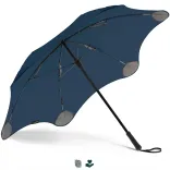 BLUNT Coupe umbrella in navy colour shown open with Impact Aware icons below