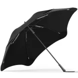 Back view of BLUNT Exec umbrella in ink black showing frame and reinforced canopy tips