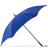 Side view of BLUNT Exec umbrella in ocean blue showing curved canopy and handle