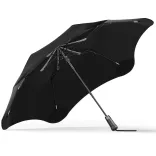 Underside view of BLUNT Metro Umbrella in ink black showing internal frame and canopy tensioning system