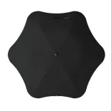 Top-view black BLUNT Metro UV umbrella showing six-panel canopy and aerodynamic shape