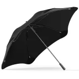 Underside view of black BLUNT Sport umbrella showing internal frame structure and curved canopy