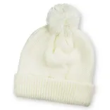 White Bumble Beanie with folded cuff and matching pom-pom on top.