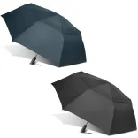Line-up of Director umbrellas in navy and black, open profile view