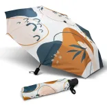 Full Colour Compact umbrella with edge-to-edge custom printed canopy artwork and matching printed sleeve, open profile view