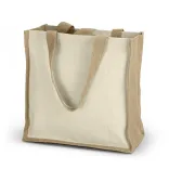 Horus Tote Bag with natural jute sides, cotton front and long carry handles.