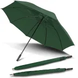 Hurricane Sport umbrella in bottle green, open underside view with two closed umbrellas, one in branded sleeve
