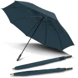 Hurricane Sport umbrella in navy, open underside view with two closed umbrellas, one in branded sleeve