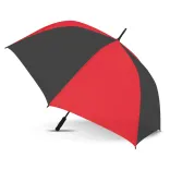 Hydra Sports umbrella in black and red, open profile view with black handle and tip