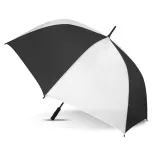 Hydra Sports umbrella in white and black, open profile view with black handle and tip