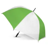 Hydra Sports umbrella in white and bright green, open profile view with black handle and tip