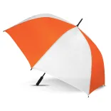 Hydra Sports umbrella in white and orange, open profile view with black handle and tip