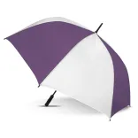 Hydra Sports umbrella in white and purple, open profile view with black handle and tip