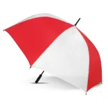 Hydra Sports umbrella in white and red, open profile view with black handle and tip