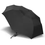 Metropolitan umbrella in black, open profile view with wrist strap