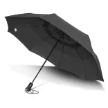 Metropolitan umbrella in black, open underside view with wrist strap