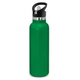 Powder coated stainless steel drink bottle with carry lid in dark green.
