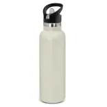 Powder coated stainless steel drink bottle with carry lid in ecru.