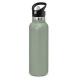 Powder coated stainless steel drink bottle with carry lid in grey.